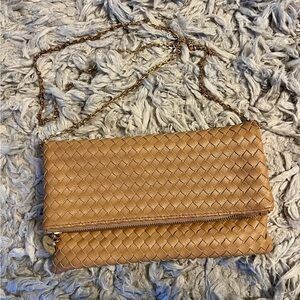 Vici Woven Crossbody Clutch in Camel